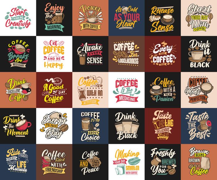 Set Of Coffee Art Typography Quotes Vintage Coffee T Shirt